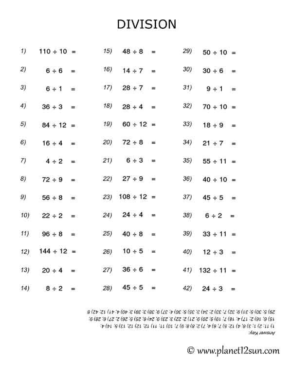 math worksheets with answer key